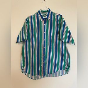 Vintage 90s Sears Roebuck Striped Button Up Pocket Short Sleeve Shirt • Sz Large